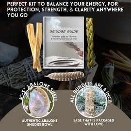 Ancient VEDA Sage Smudge Kit | Blue Sage, Sweetgrass & Palo Santo Sticks - Meditation, Yoga & Home Cleansing Kit