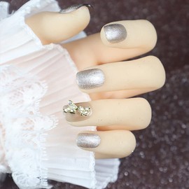 Girly Nails Lovely Li Silver Glitter 24pcs Nail Tips for Wedding, Party, Holiday, Dating, Prom and Daily Life