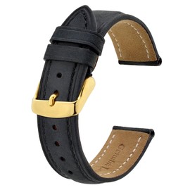 BISONSTRAP Vintage Watch Straps with Gold Buckle, Leather Replacement Band 22mm (Black)
