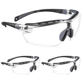 TICONN Safety Glasses for Men and Women with Adjustable Arms, ANSI Z87.1 Anti-Fog and Scratch Proof Eye Goggles, UV Protection Wrap Around Lenses Work Eyewear (Clear, 3PK)