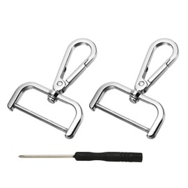 YELARXI Swivel Clasps Hook, 1-1/2 Inch ID Detachable Snap Hook W/Screw Bar D Ring Claw Clasp with Screwdriver for Lanyard Bag Leather Craft Purse Hardware DIY Bag (2 Pack, Silver White)