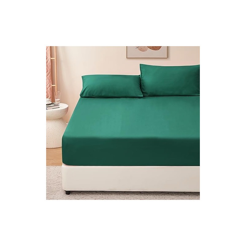 RUIKASI Superking Fitted Sheet Deep - Dark Green Bottom Sheet
