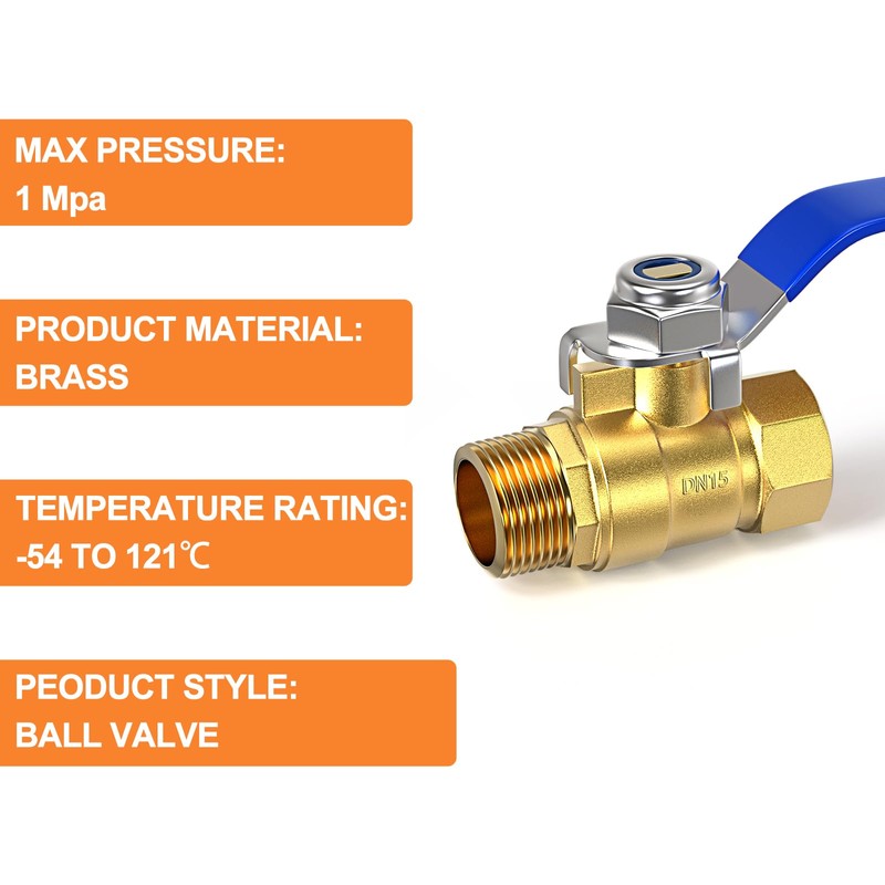 GASHER 3PCS 1/2 Inch Brass Mini Ball Valve Shut Off