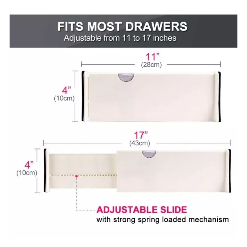 RealPlus 4pcs 4in High Adjustable Drawer Dividers Organizer Separators Plastic