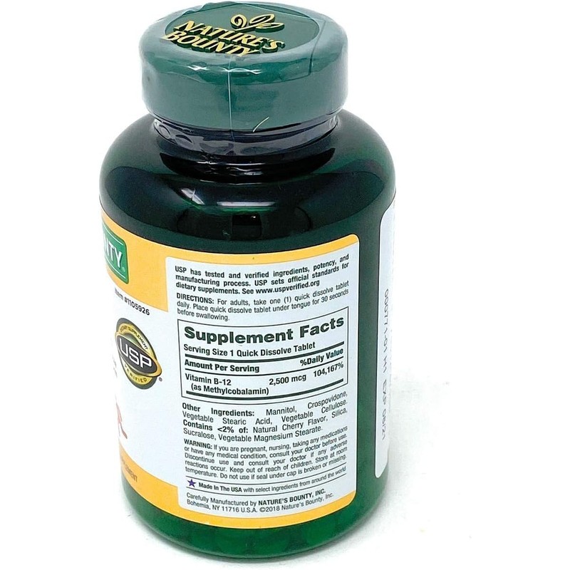 Nature's Bounty Vitamin B-12 2500 mcg, 300 Quick Dissolve Tablets