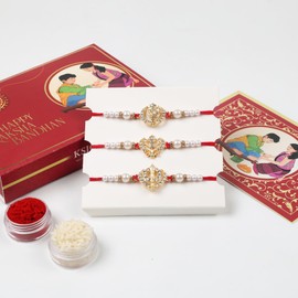 KSJONE Set of 3 Rakhi For Brother with Gift Set with 3 Cards, Roli Chawal | Rakhi for Bhabhi | Rakhi Hamper For Brother | Bhaiya Bhabhi Rakhi | Punjabi Rakhi