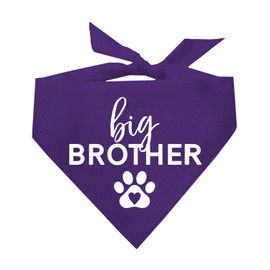 Big Brother Heart Paw Dog Bandana | 100% Cotton Adjustable Triangle | Pregnancy Announcement Photoshoot Prop | New Baby | Made in USA | Matching Family | Purple One Size (87)