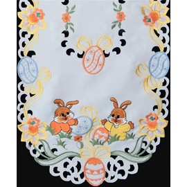 Creative Linens Embroidered Easter Bunny Egg Floral Table Runner 15x53 Oval White