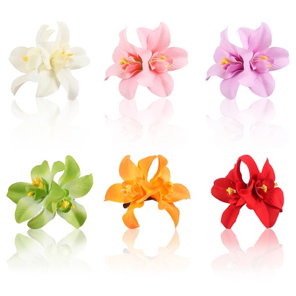 6 Stück Hawaiianische Blumen Haarclips Damen, Künstliche Orchideen Haarklammern –