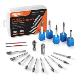 MARSBASE 20Pcs Carbide Burr Set, 1/4" Shank & 1/8" Shank Double Cut Die Grinder Bits for Metal Wood Carving Engraving Grinding Deburring Polishing Drilling, Compatible with Rotary Tools & Die Grinders