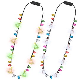 2PCS Christmas Light Necklace Light up, 3 Modes Christmas Accessories, Multicolor Xmas Tree Snowman Designs, Wearable Festive Light up Decor for Xmas Theme Party Supplies, Ugly Sweater Decorations