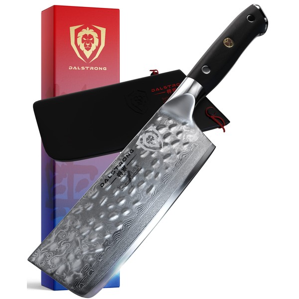 Dalstrong Nakiri Vegetable Knife - 6 inch - Shogun Series Elite - Japanese AUS-10V Super Steel - Black G10 Handle - Damascus - Hammered Finish - Vegetable Kitchen Knife - Sheath Included