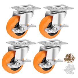 2.5 Inch Caster Wheels, Casters Set of 4,Heavy Duty Caster with Brake,Top Plate Swivel Wheels Industrial Castors Polyurethane Wheel, Locking Castor for Furniture Carts and Workbench