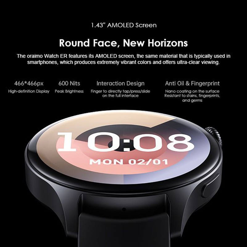 Oraimo 1.43'' AMOLED Screen BT Call Built-in Music Player 100+