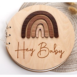 HOUISM Baby Shower Guest Book Baby Shower Memory Album Guest Book Christening Wood for Baby Shower Gift Baby Shower Decoration, Wooden Guest Book as Baby Shower Memory Album (3D Rainbow)