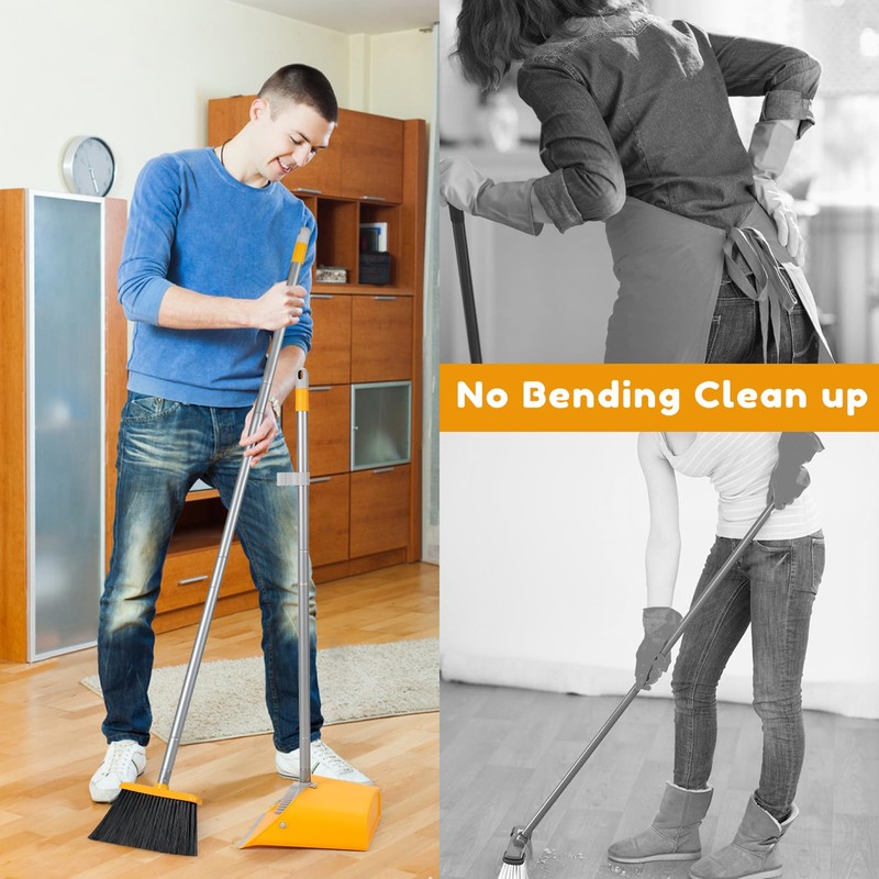 SONCAL Broom and Dustpan Set with Long Handle 52", Standing