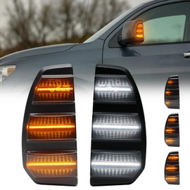 AUYICH LED Tow Side Mirror Turn Signal Lights Compatible with Tundra 2007-2021, Amber Dynmaic Sequential Blinker Turn Signal Lamp, White Daytime Running Parking Lights (Smoke lens)