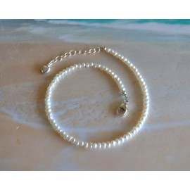 Shells by Patty White Pearl & Italian .925 Sterling Ankle Bracelet 9" to 11" with Silver Heart