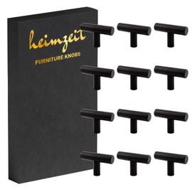 heimzeit Cabinet Knobs Bar for Doors, Drawers and Dressers Made of High-Quality Stainless Steel [Pack of 12] T-shaped, Colour: Black, Stylish Design, Furniture Knobs with Single Hole Handle and Screws