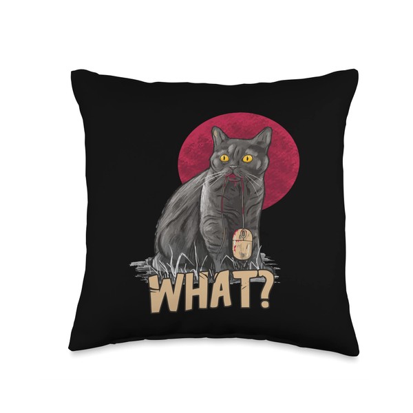 Cat What? cat with computer mouse cat owner Throw Pillow