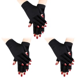 GWAWG 3 Pairs UV Gloves Gel Manicure Gloves Anti-UV Fingerless Gloves UV Light Lamp Manicure Dryer Black One Size, black