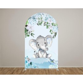 Iydamc Baby Boy Elephant Arched Backdrop Cover for Birthday Party Baby Shower Decoration Double-Sided Arched Frame Stand Fabric Covers Dessert Table Decor