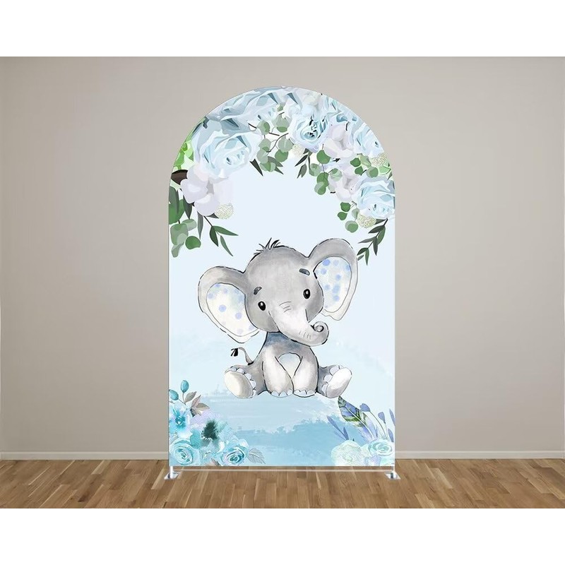 Iydamc Baby Boy Elephant Arched Backdrop Cover for Birthday Party