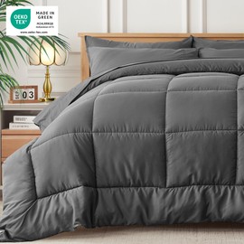 Newspin Queen Comforter Set Grey - Bed in a Bag Queen Size 7 Pieces, All Season Bed Set, Fluffy Comforter Set with Sheets, Sheet Set Quilt Blanket, Pillowcases & Shams