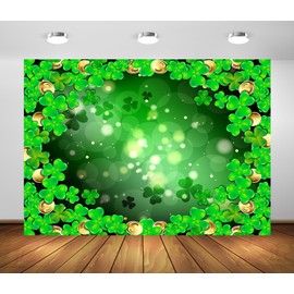 CORFOTO 10x8ft Happy St. Patrick's Day Backdrop Frame with Shamrock Irish Clover Gold Coins St Patrick Background for Saint Patrick's Day Party Decorations Ireland Good Lucky Photo Booth Props