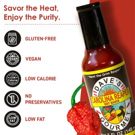 Dave's Gourmet Carolina Reaper Hot Sauce - Insanely Hot & Bold Flavor - Carolina hot pepper - Ideal for Tacos, Wings, Marinades & More - Gluten Free Hot Sauce - 5oz Bottles (Pack of 3)