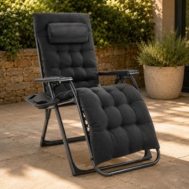 Black Reclining Lounge Chair for Relaxation - Plush Foldable Comfort for Patio, Balcony, or Home