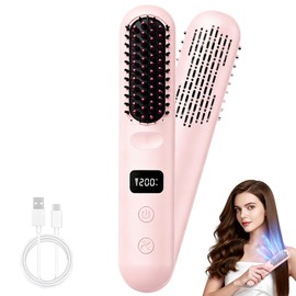 SL Euthtion Cordless Cold air Hair Straightener Brush-Portable Mini Straightening Comb USB Rechargeable Battery Powered for Travel - Cool curl Airflow Styler- 30s Fast Heating -3 Temperature Settings