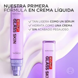 LOral Paris Revitalift cido Hialurnico Glass Skin Crema Lquida Hidratante con cido Hialurnico, Niacinamida y Vitamina CG, Brillo Radiante para Todo...
