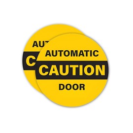 eDesign Caution Automatic Door Sticker - 6 Inches Diameter - Two-Sided Glass Door Safety Decals Black on Yellow 2-Pack
