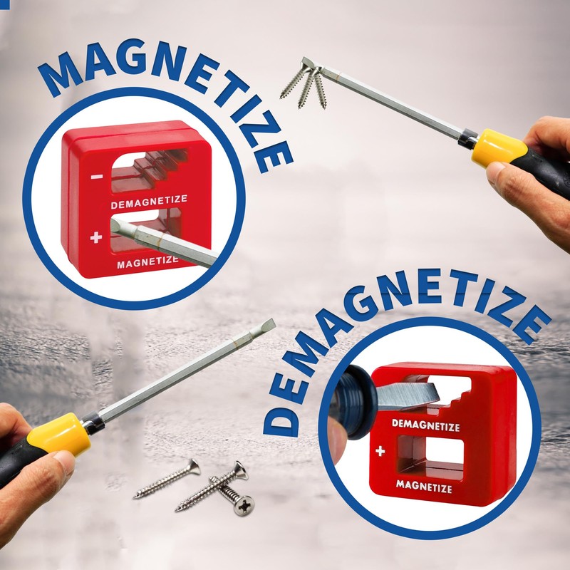 MeasuPro Demagnetizer and Magnetizer - Red - for Screwdrivers Tips,