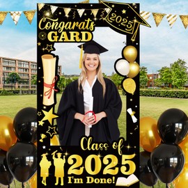 2025 Graduation Photo Props Black Gold Graduation Frame Banner Happy Graduation 2025 Class of 2025 Photo Booth Props Congratulations Graduation Decor for Boy Girl Women Men Graduation Party Favors