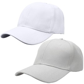Falari Baseball Cap Adjustable Size for Running Workouts and Outdoor Activities All Seasons (2pk White & Light Grey)