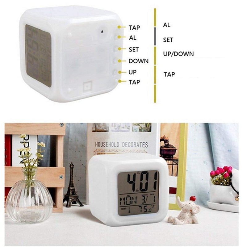 GOODS+GADGETS Leuchtender LED Wecker mit Kalender, Uhrzeit & Temperaturanzeige; Cube-Wecker