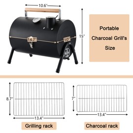 HaSteeL Portable Charcoal Grill, Small Folding Outdoor Grill, Mini Black Barbecue Grill with Thermometer, Compact Tabletop BBQ Grill for Camping Picnic Backyard Patio, 116 Square Inches & Screwdriver