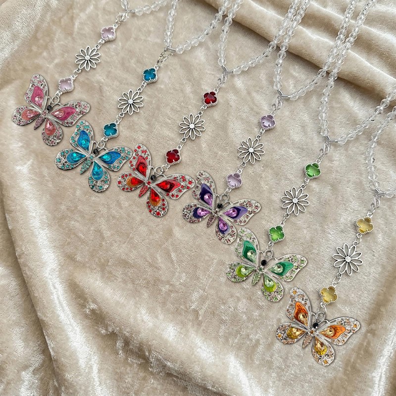 Butterfly Car Accessories Rearview Mirror Hanging Charm, Crystal Suncatcher Car