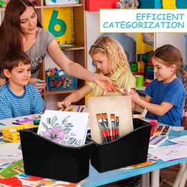 Fuutreo 24 Pieces Book Bins Book Binder Bins Book and Binder Storage Bins Plastic Magazine File Holder Book Organizer for Classroom School Organization Kids Home Office Supplies, Black