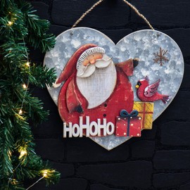 com-four® Hanging decoration Christmas - Wooden hanger in heart shape - Large decorative heart with Father Christmas - Christmas wall decoration (Hohoho - heart)