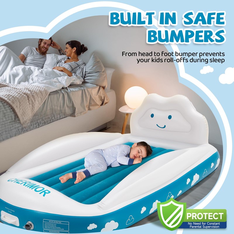 CHERIMOR Inflatable Toddler Travel Bed with Safety Bumpers & Electric