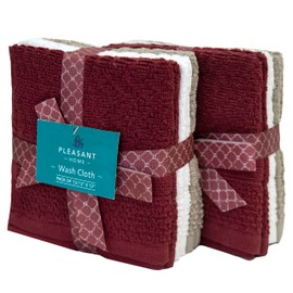 Pleasant Home Chevron Wash Cloths Set - 12 Pack (12” x 12”) – 509 GSM - 100% Ring Spun Cotton Wash Cloth - Super Soft and Highly Absorbent Face Towels (Maroon, White & Tan)