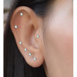 Enticera G23 Titanium Earrings for Sensitive Skin Flatback 5A+AB Cubic Zirconia Stud Earrings 14K Gold Hypoallergenic Nap Earrings for Women 2-4mm Silver 5mm