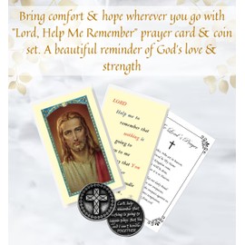 Cross in My Pocket Token - with Lord Help Me to Remember Holy Card, Lord's Prayer Card | Metal Inspirational Cross in My Pocket Coins Tokens for Serenity, Faith | Catholic Coin and Cards, 5 Items Set