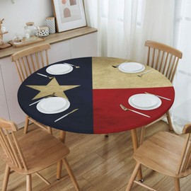 Ykklima Elastic Edged Round Fitted Table Cover - Texas Lone Star State Flag Pattern - Tablecloth Waterproof - Fits Table up 45" - 50" Diameter