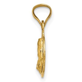 14K Solid Yellow Gold Sagrado Corazon Circle Round Medal Necklace Chain Pendant Charm 18mm x 10.35mm Only