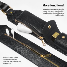 LUCKYCOIN Purse Replacement Crossbody Staps,Wide Leather Shoulder Strap,Adjustable Crossbody Bags Strap with Pouch Black