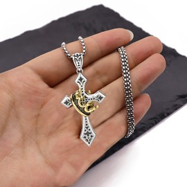 SAMIQU Elegant Cross Necklace for Men， Cross Pendant Necklace– Stainless Steel Chain with Detachable Crown Pendant